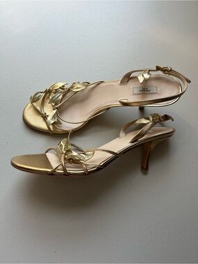 Prada Archive 2007 Gold Metallic Leather Leaf Sandals EU 38.5 Vintage